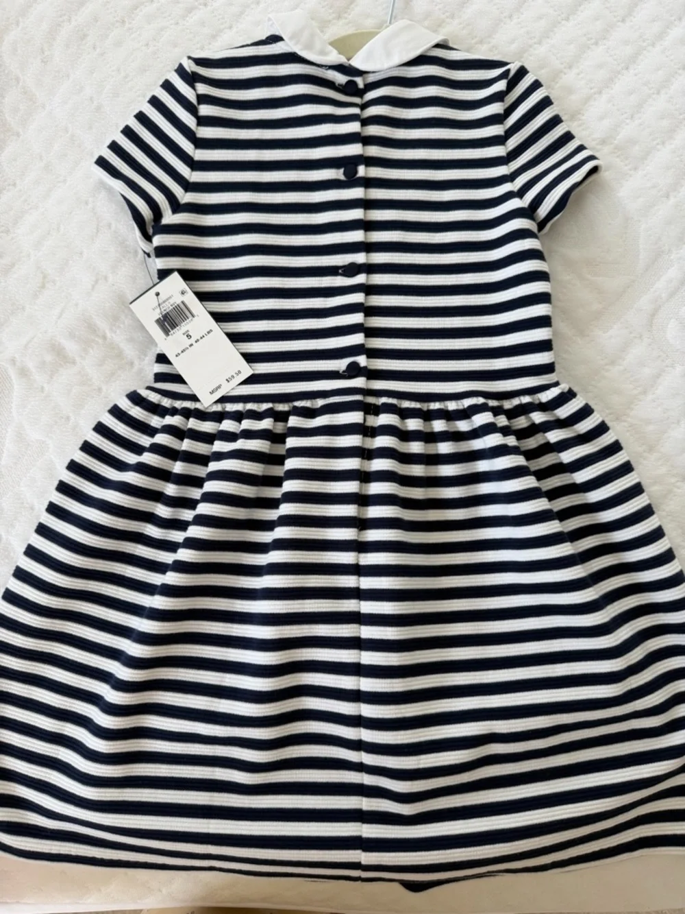 Ralph Lauren Navy & White Striped Peter Collar Knit Dress
